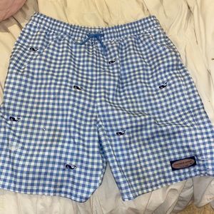 Boys blue and white checkered Vineyard Vines boys swimsuit,